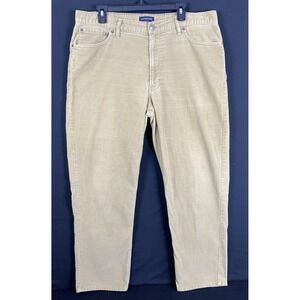 Lands' End Corduroy Pants Mens 38 Beige Traditional Fit Flat Front Casual Dress